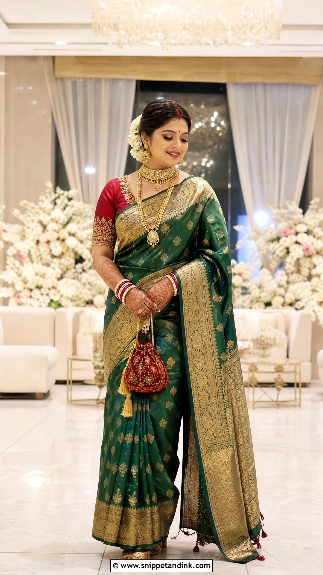 Green Banarasi Bengali Bride Look - Snippet and Ink - 20 Simple Bengali Bride Ideas