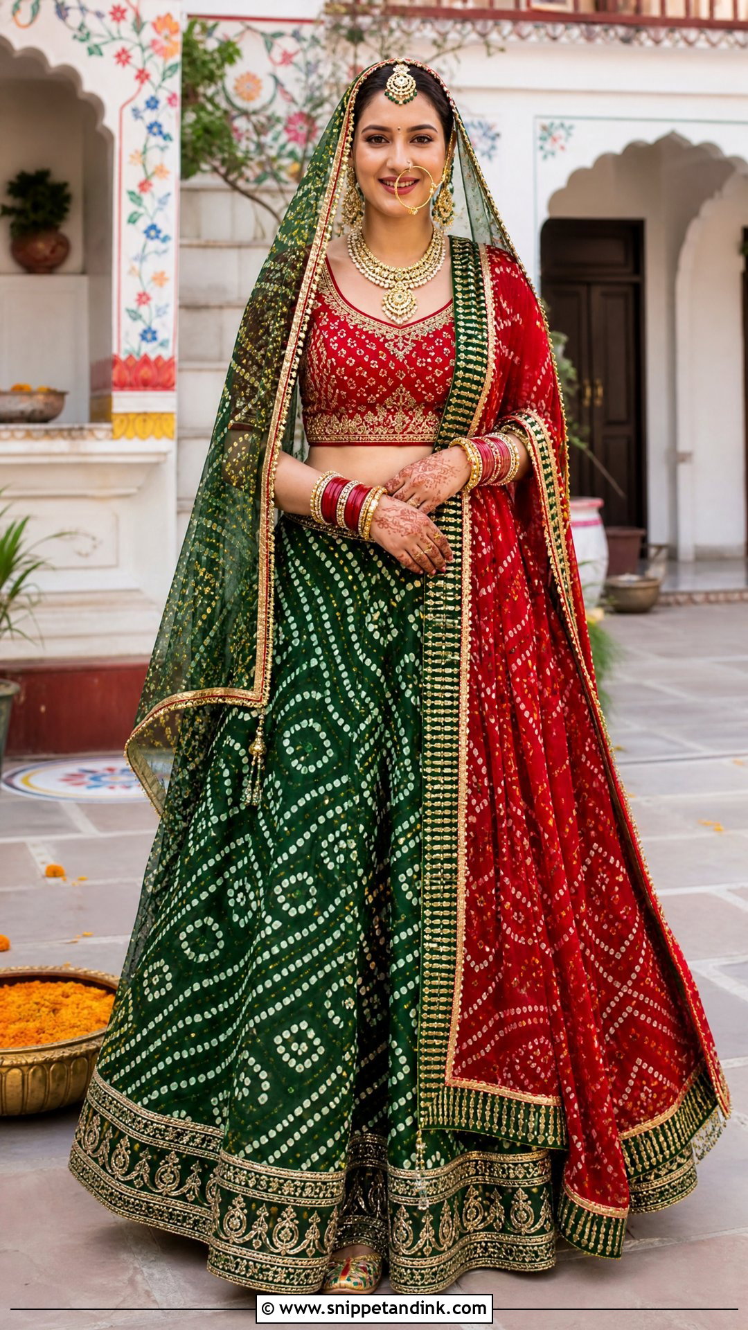 Green Bandhani Indian Bridal Lehenga - Snippet and Ink - 20 Indian Bridal Wedding Dresses