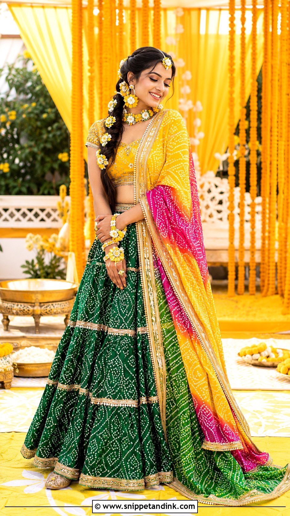 Green Bandhani Lehenga for Haldi Bride - Snippet and Ink - 20 Dress for Haldi Function for Bride Ideas