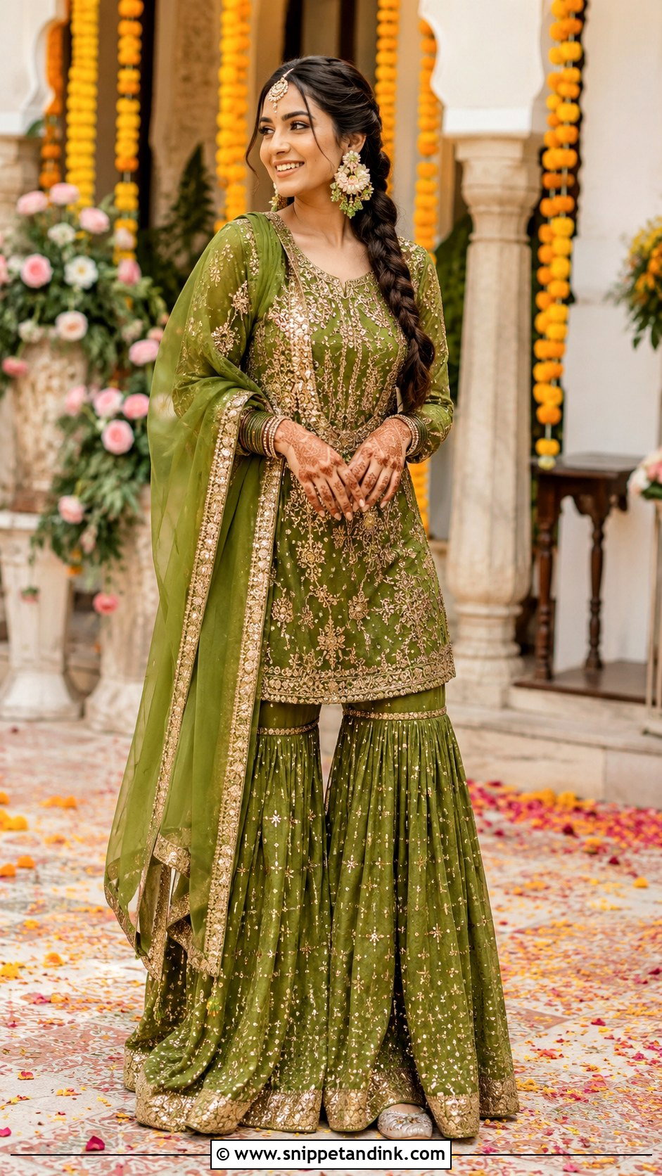Green Bollywood Bridal Mehendi Sharara - Snippet and Ink - 20 Bollywood Bridal Ideas