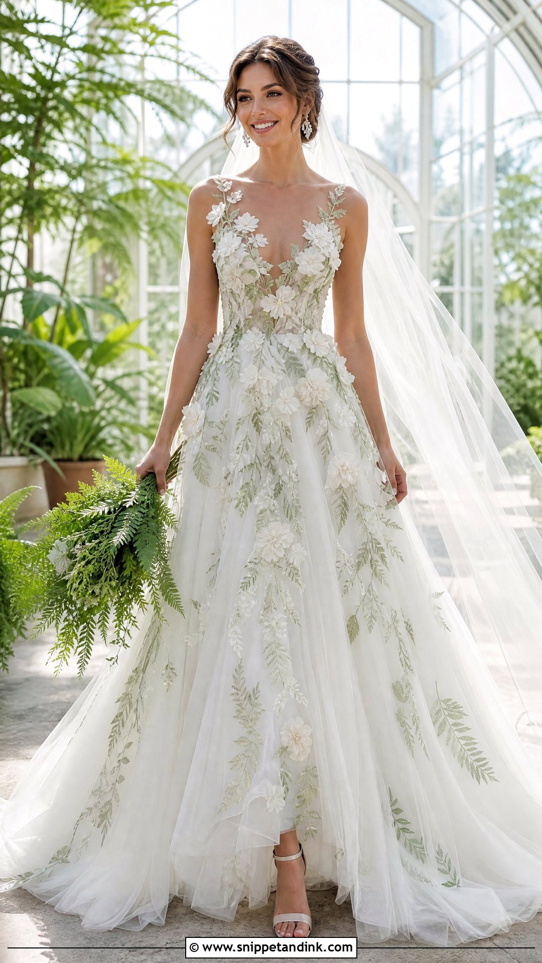 Green Botanical Applique Wedding Dress - Snippet and Ink - 20 Wedding Dress with Green Detail Ideas