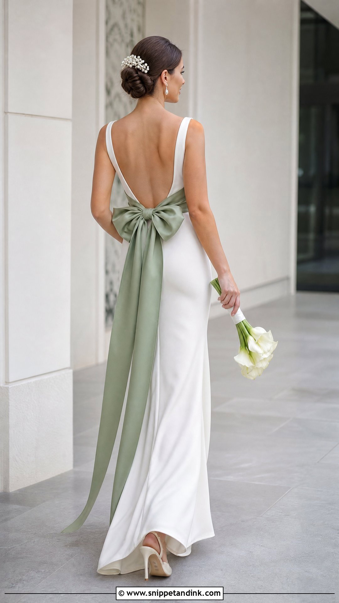 Green Bow Back Wedding Dress - Snippet and Ink - 20 Wedding Dress with Green Detail Ideas