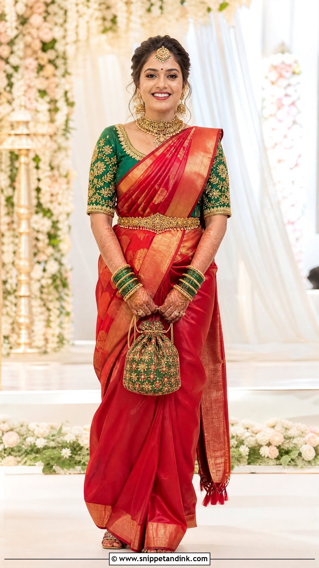 Green Bridal Aari Work Blouse With Gold Border - Snippet and Ink - 20 Simple Bridal Aari Work Blouse Design Ideas