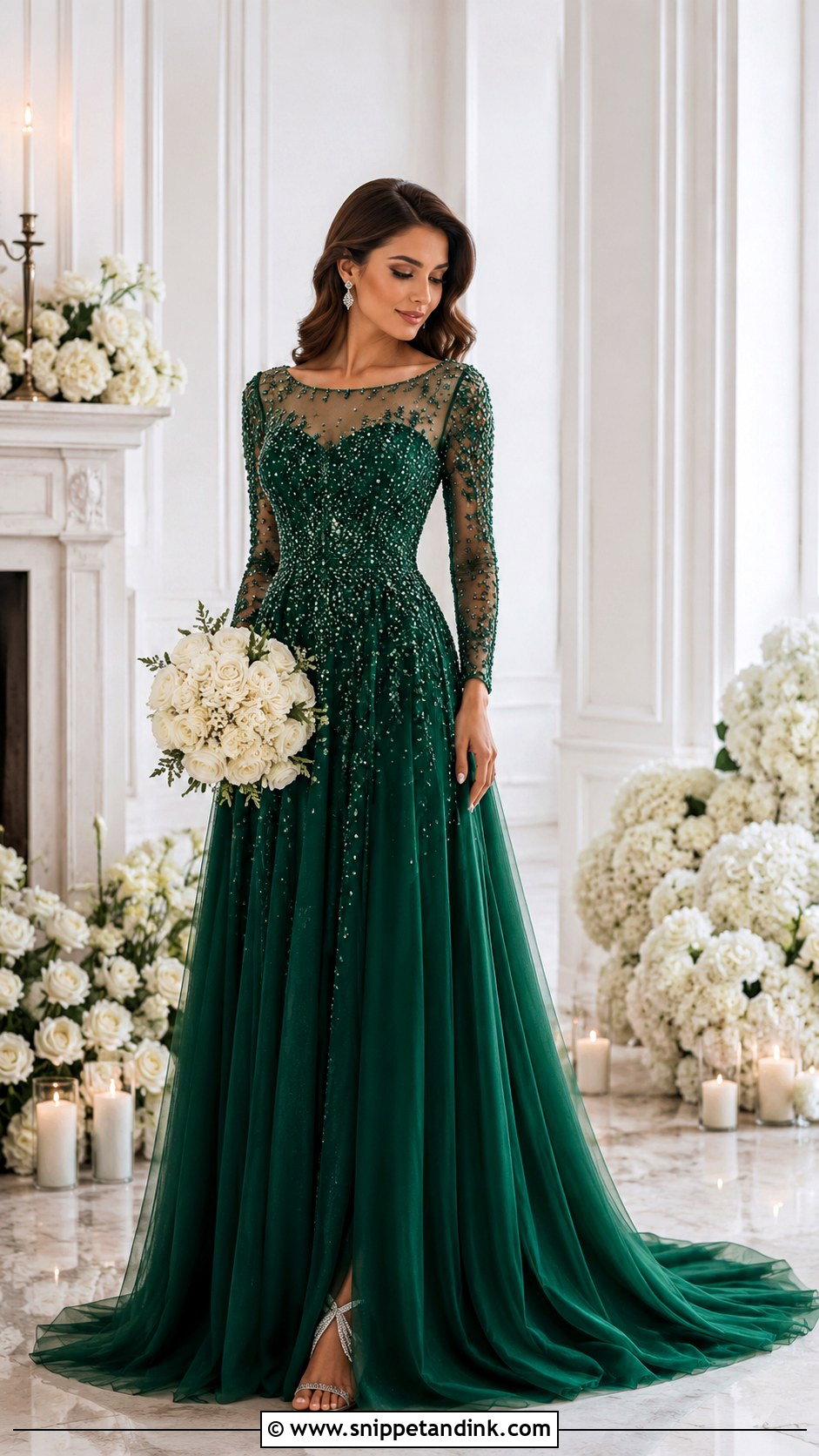 Green Bridal Dress With Beaded Details - Snippet and Ink - 25 Green Bridal Dress Ideas
