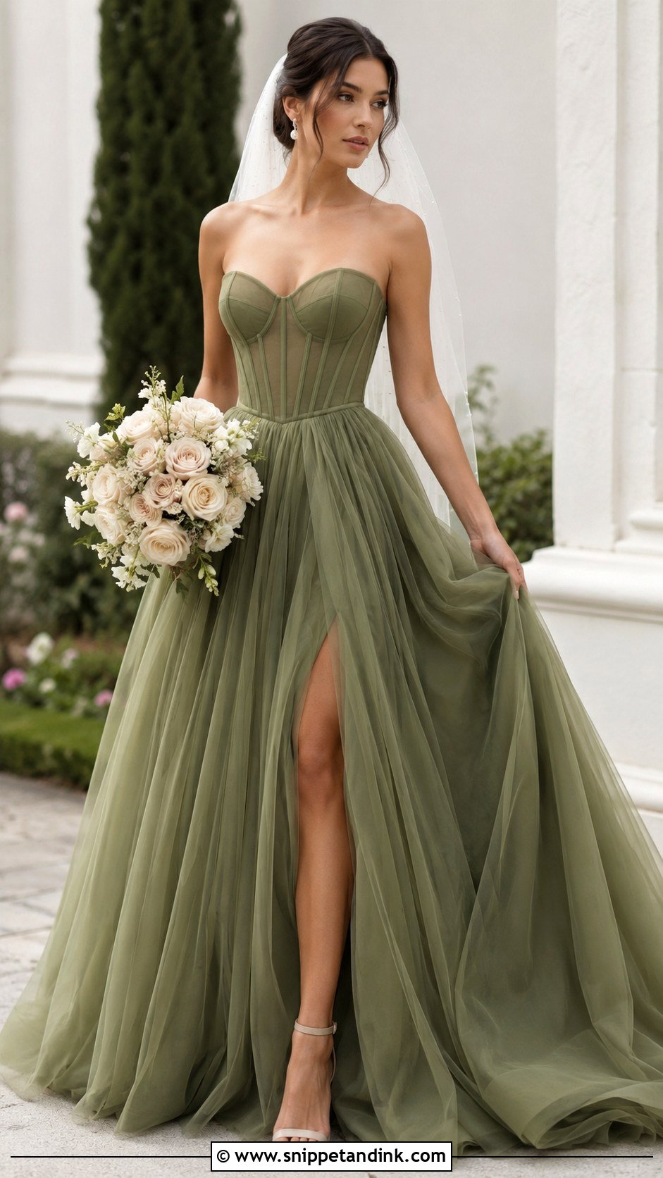 Green Bridal Dress With Corset Bodice - Snippet and Ink - 25 Green Bridal Dress Ideas