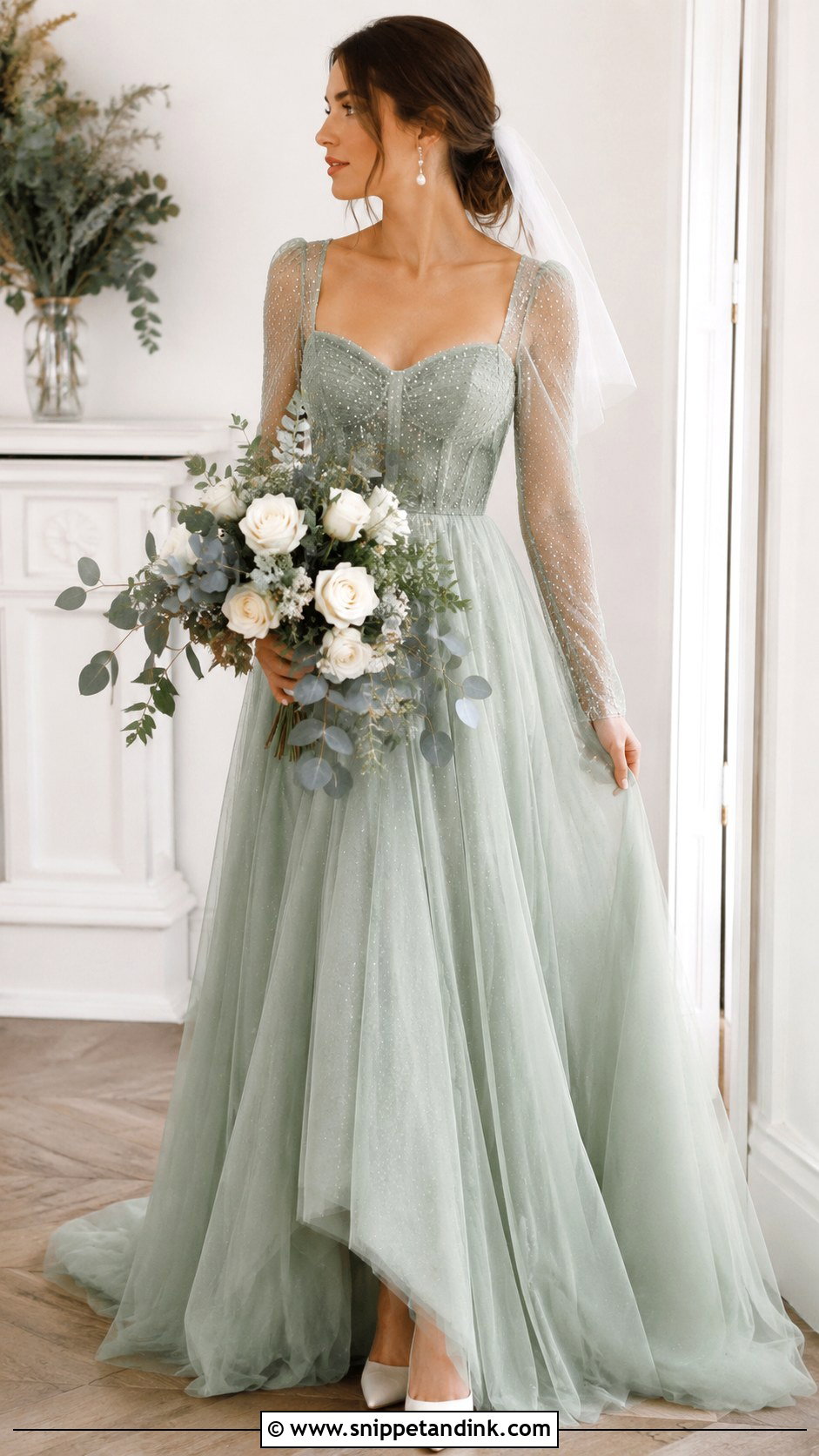 Green Bridal Dress With Sheer Sleeves - Snippet and Ink - 25 Green Bridal Dress Ideas