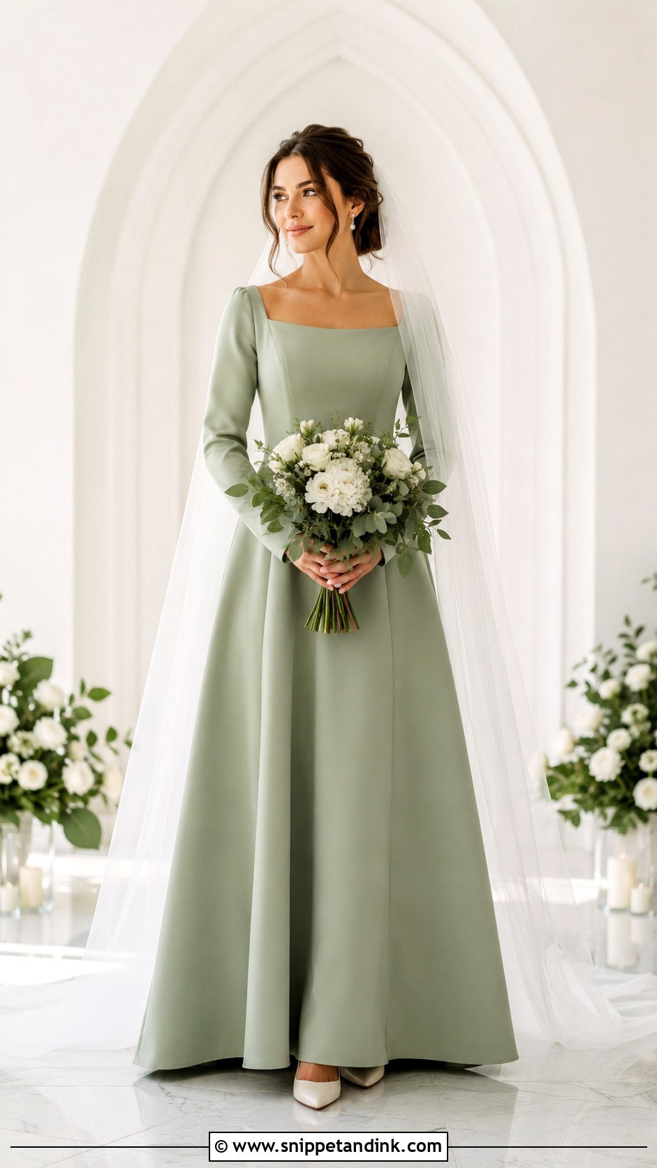 Green Bridal Dress With White Veil - Snippet and Ink - 25 Green Bridal Dress Ideas