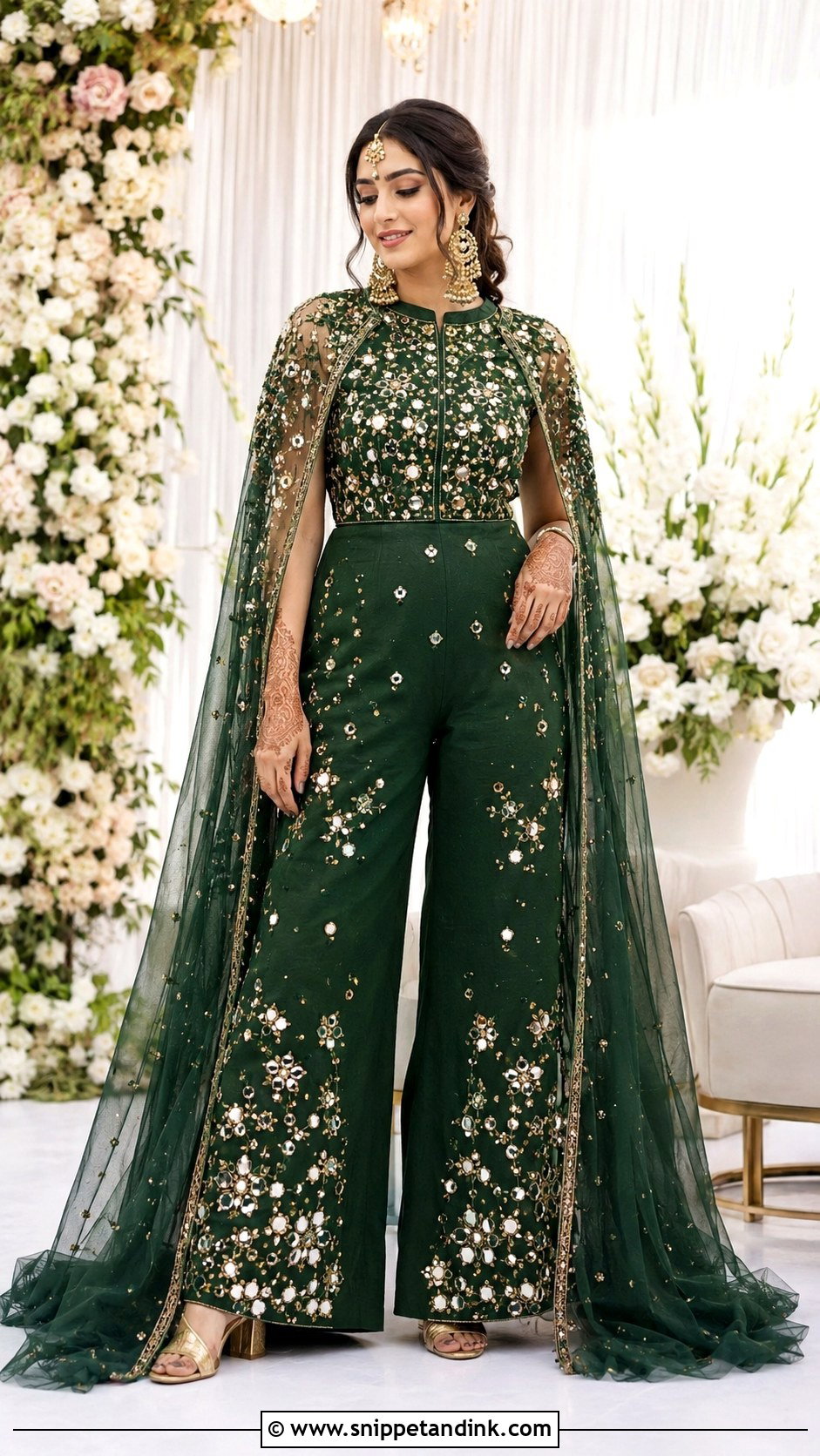Green Bridal Jumpsuit Mehndi Dress - Snippet and Ink - 20 Mehndi Dress for Bridal Ideas