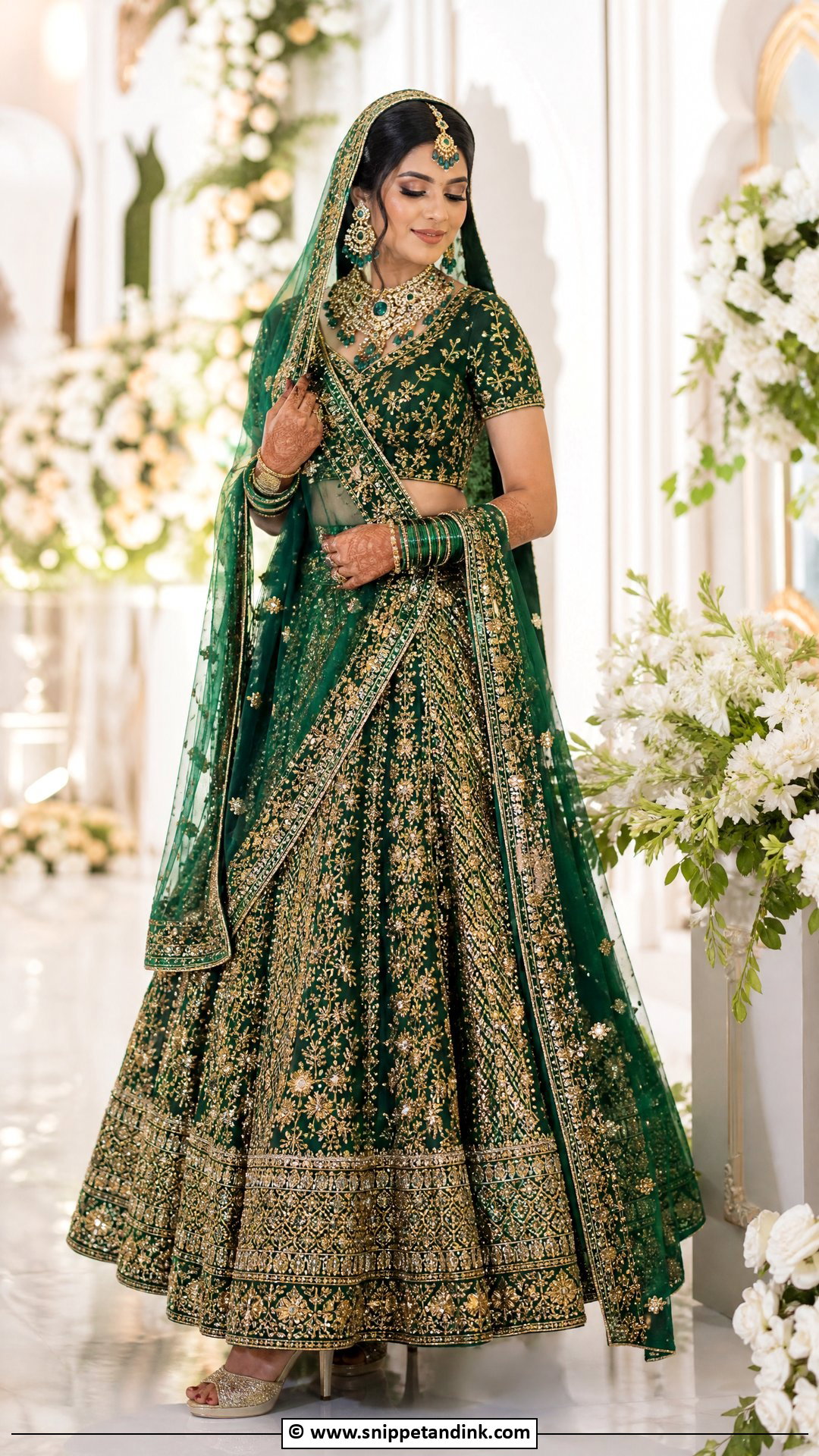 Green Bridal Lehenga Indian Bride Outfit - Snippet and Ink - 35 Indian Bride Ideas