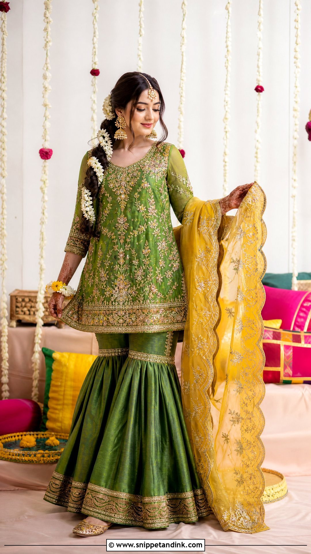 Green Bridal Mehandi Gharara - Snippet and Ink - 20 Pakistani Mehandi Dresses for Brides