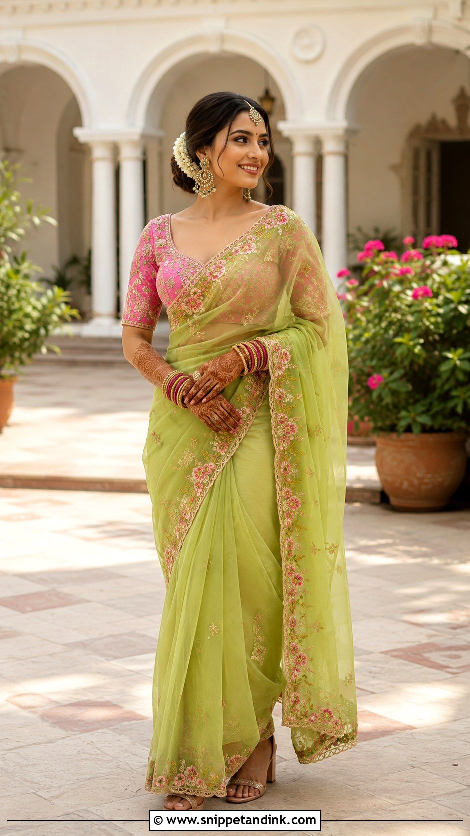 Green Bridal Mehendi Saree - Snippet and Ink - 20 Bridal Mehendi Outfit Ideas