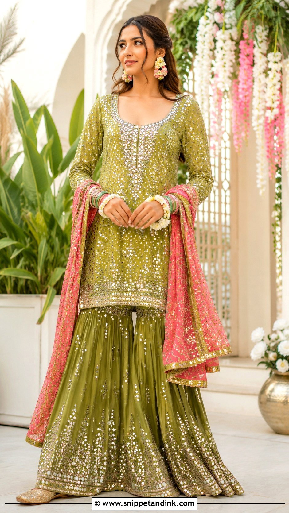 Green Bridal Mehendi Sharara - Snippet and Ink - 20 Bridal Mehendi Outfit Ideas