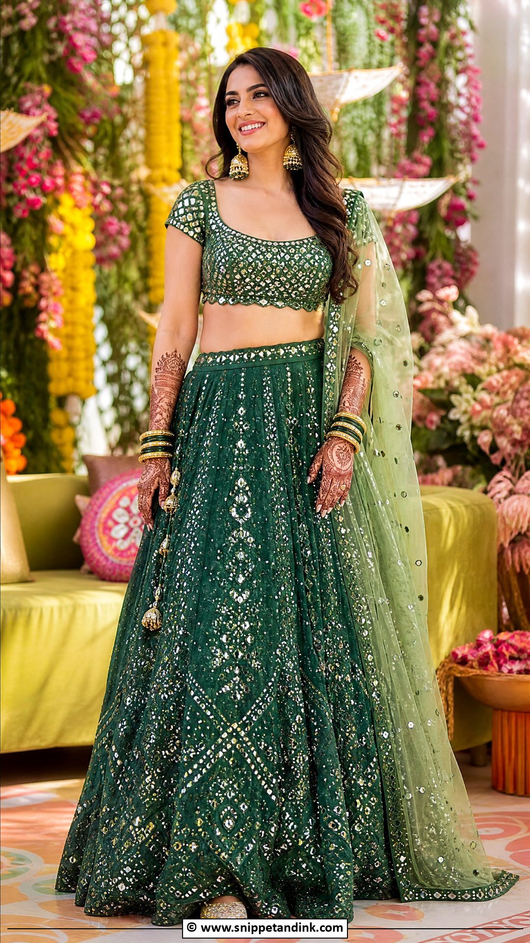 Green Bridal Mehndi Lehenga - Snippet and Ink - 35 Bridal Mehndi Outfit Ideas