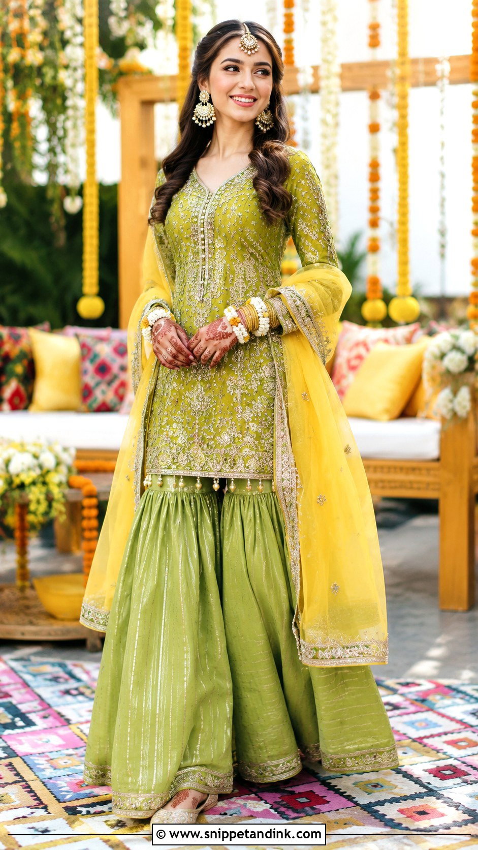 Green Bridal Mehndi Sharara - Snippet and Ink - 30 Bridal Mehndi Dresses Ideas