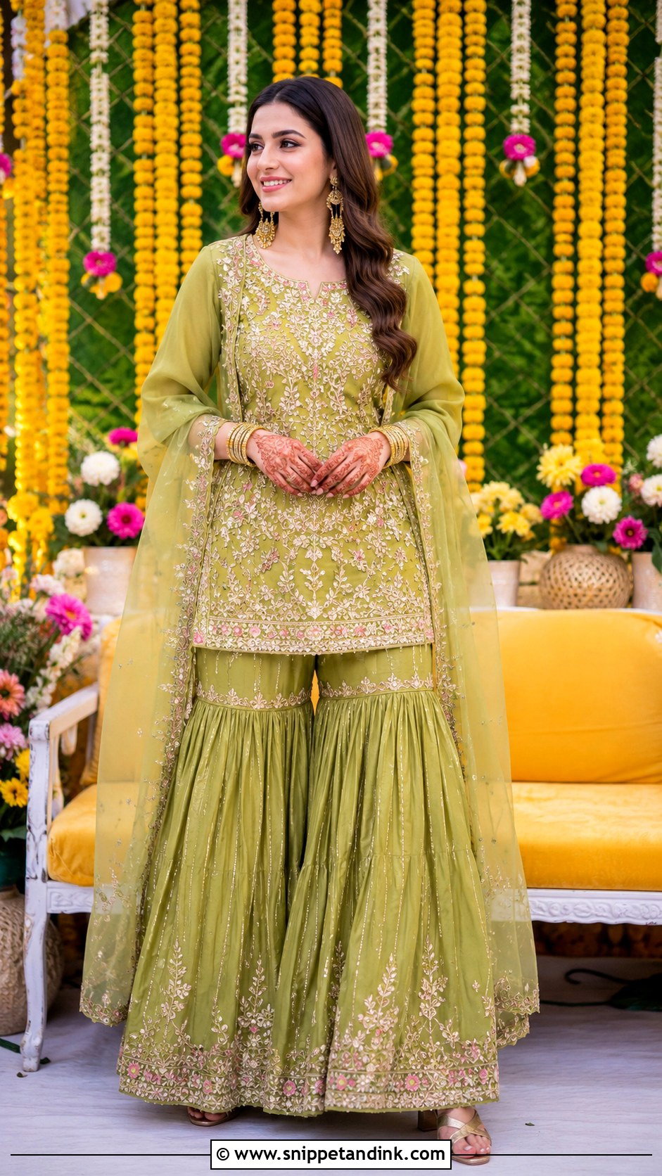 Green Bridal Mehndi Sharara - Snippet and Ink - 25 Bridal Mehndi Dresses