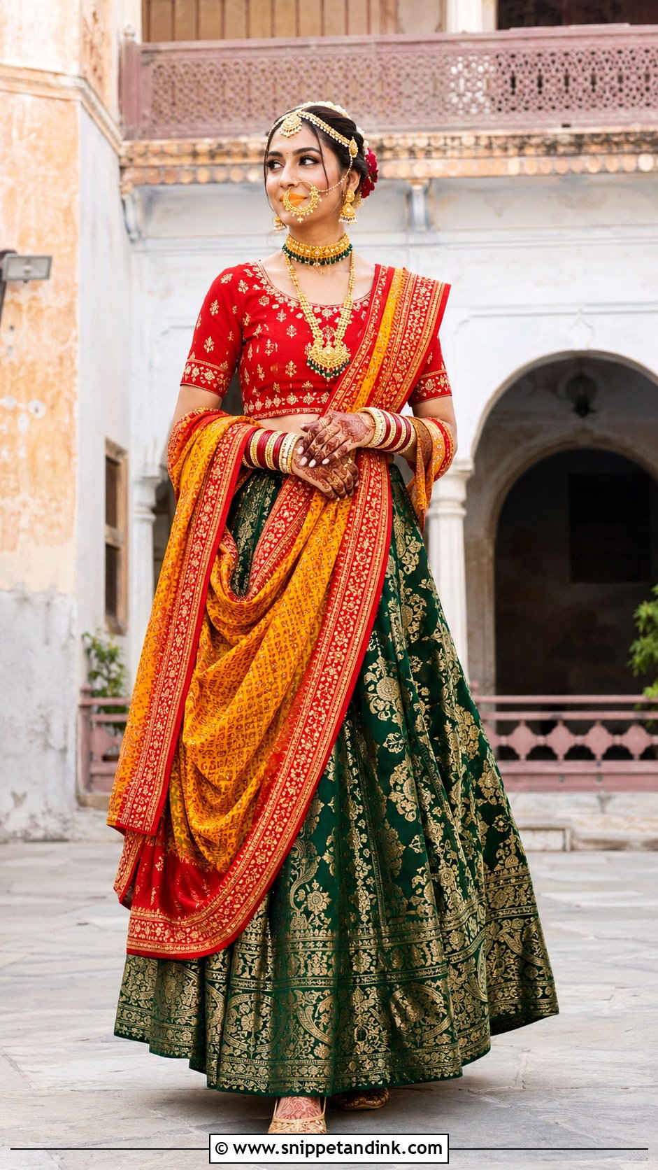 Green Brocade Lehenga Kumauni Bride - Snippet and Ink - 20 Kumauni Bride Ideas
