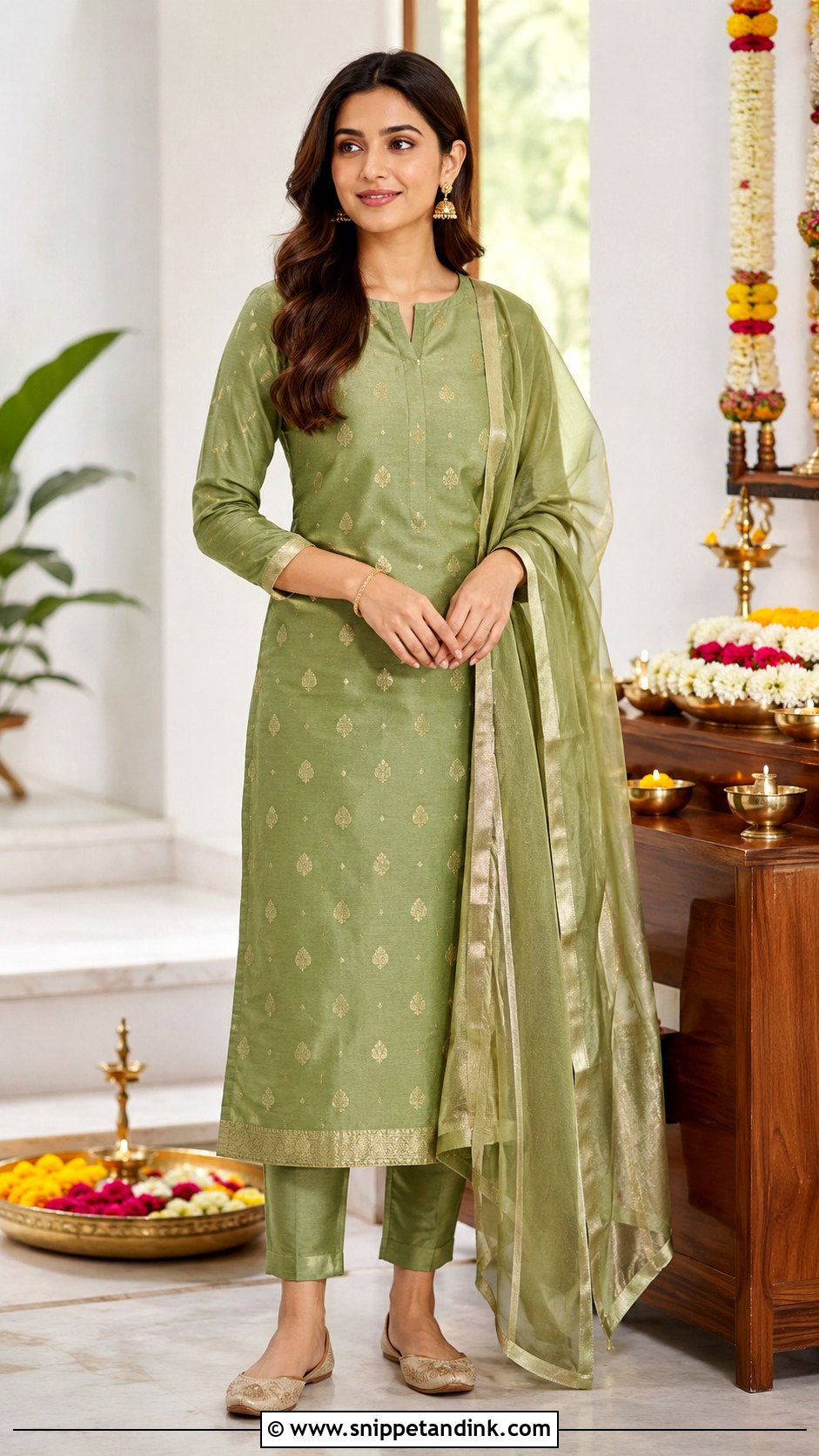 Green Chanderi Suit Grah Shanti Outfit - Snippet and Ink - 20 Grah Shanti Outfit Ideas
