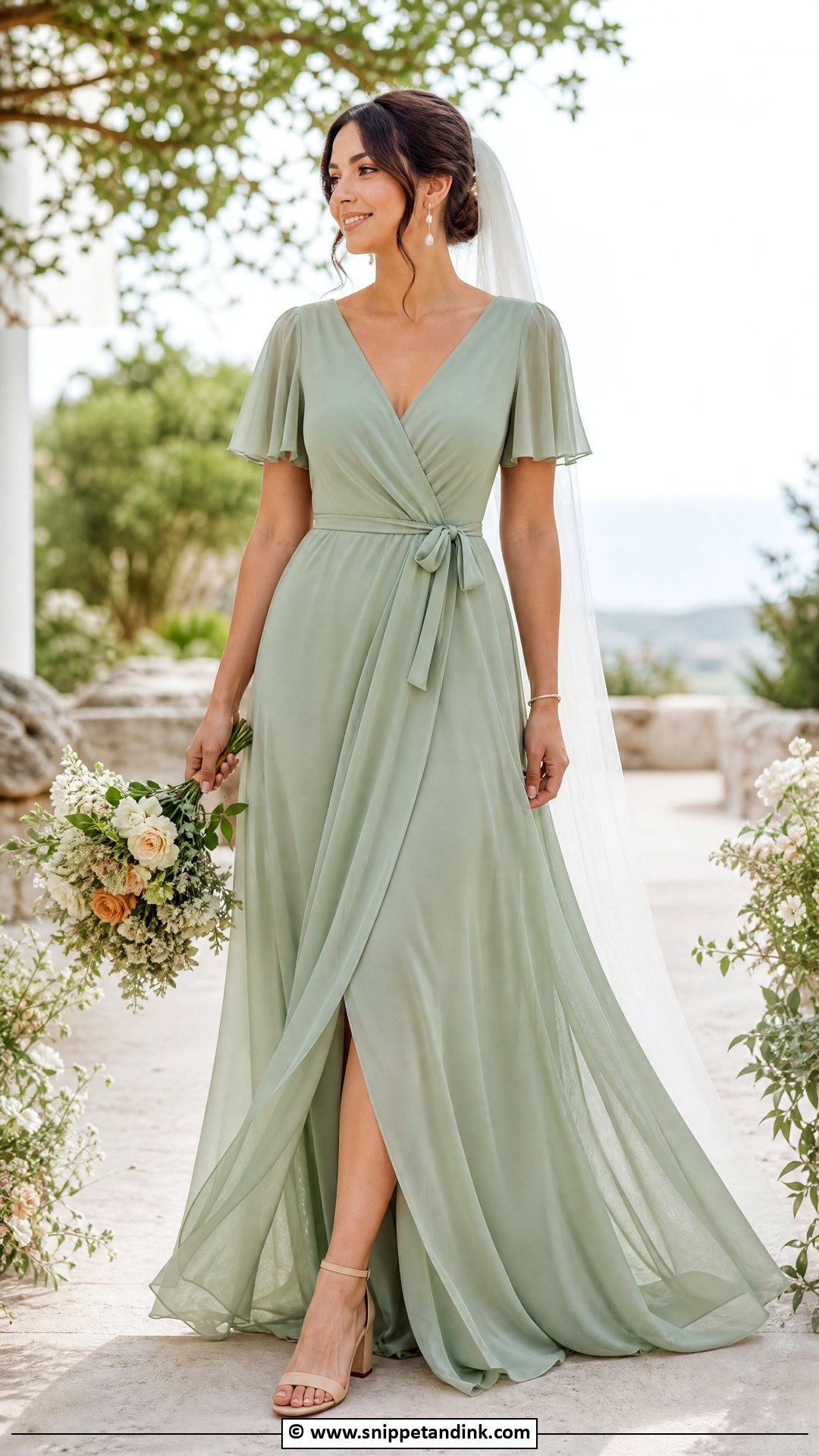 Green Chiffon Wedding Dress - Snippet and Ink - 35 Green Wedding Dress Ideas