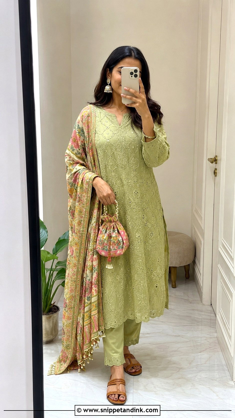 Green Chikankari Co Ord Mehndi Outfit - Snippet and Ink - 20 Mehndi Wedding Dress Ideas