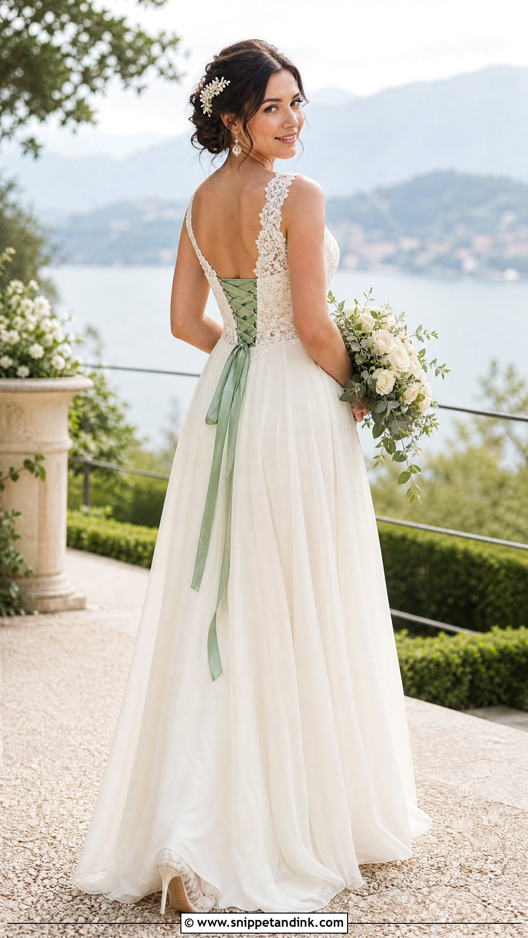 Green Corset Ribbon Wedding Dress - Snippet and Ink - 20 Wedding Dress with Green Detail Ideas