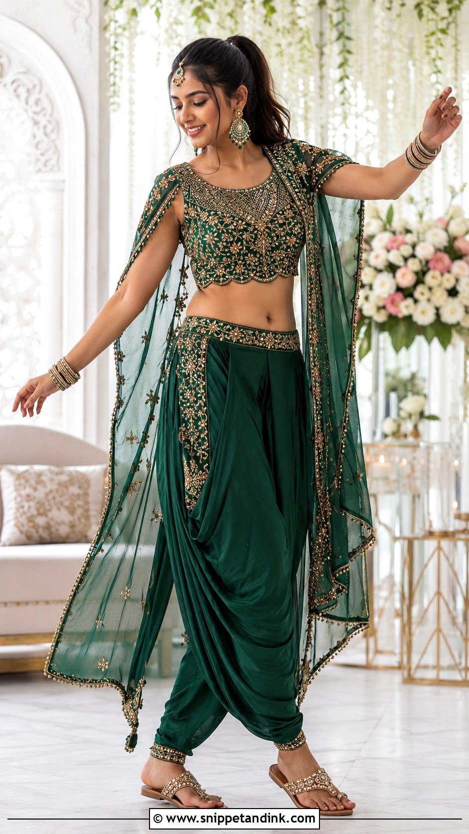 Green Dhoti Pants Bride Mehandi Outfit - Snippet and Ink - 20 Bride Mehandi Outfit Ideas