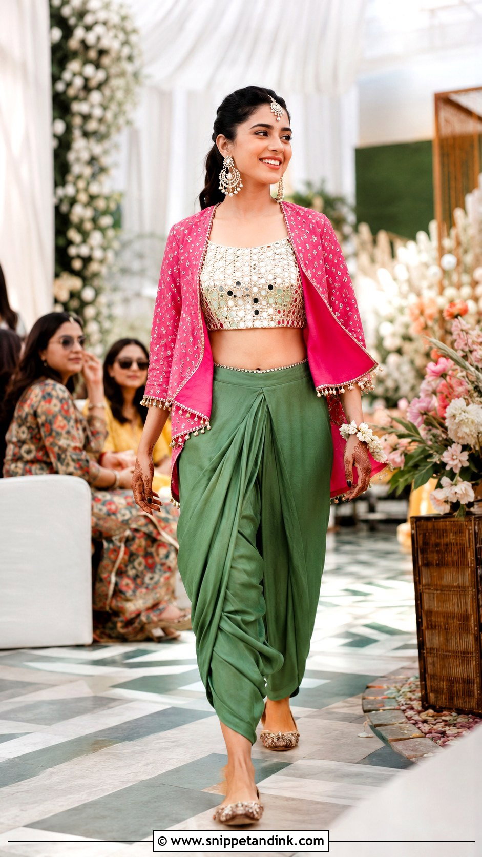 Green Dhoti Pants Mehandi Night Outfit - Snippet and Ink - 20 Mehandi Night Dress for Bride Ideas