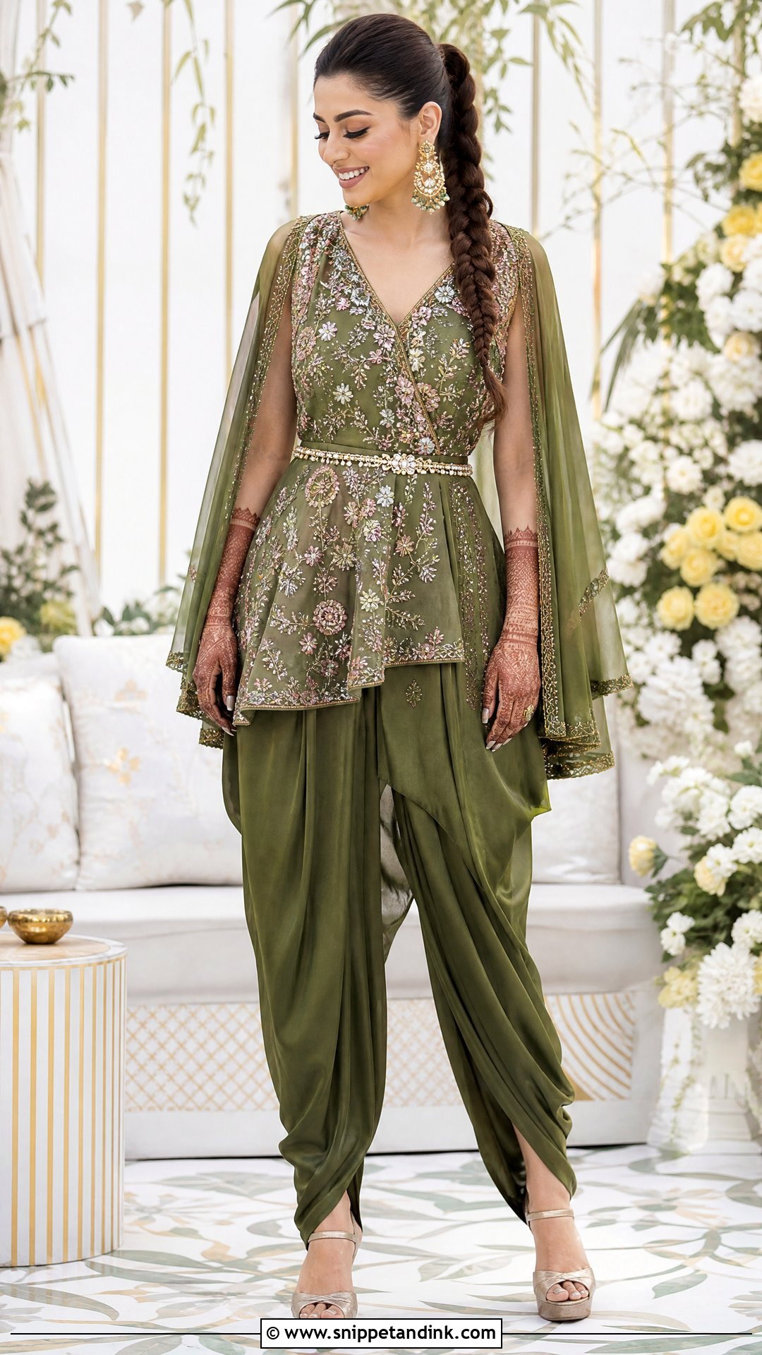 Green Dhoti Pants Mehendi Outfit - Snippet and Ink - 20 Indian Bridal Mehendi Outfits