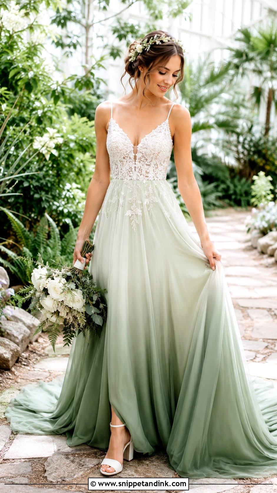 Green Dip Dye Wedding Dress - Snippet and Ink - 20 Dip Dye Wedding Dress Ideas