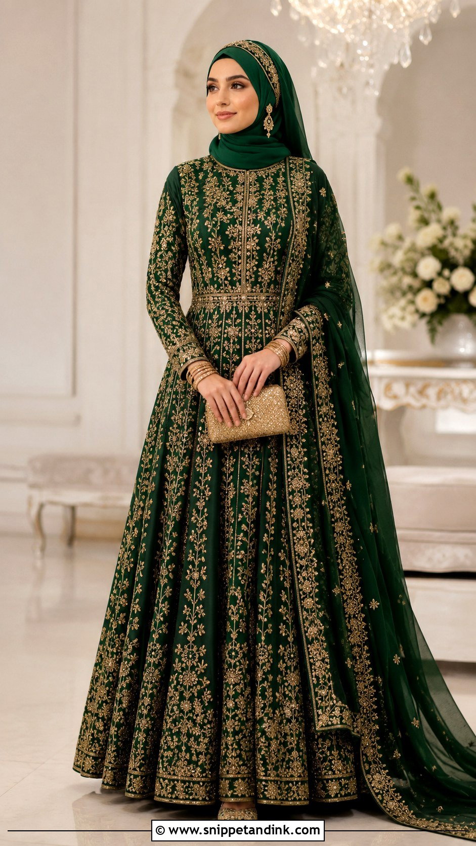 Green Embroidered Anarkali Bridal Dress - Snippet and Ink - 20 Bridal Muslim Dresses