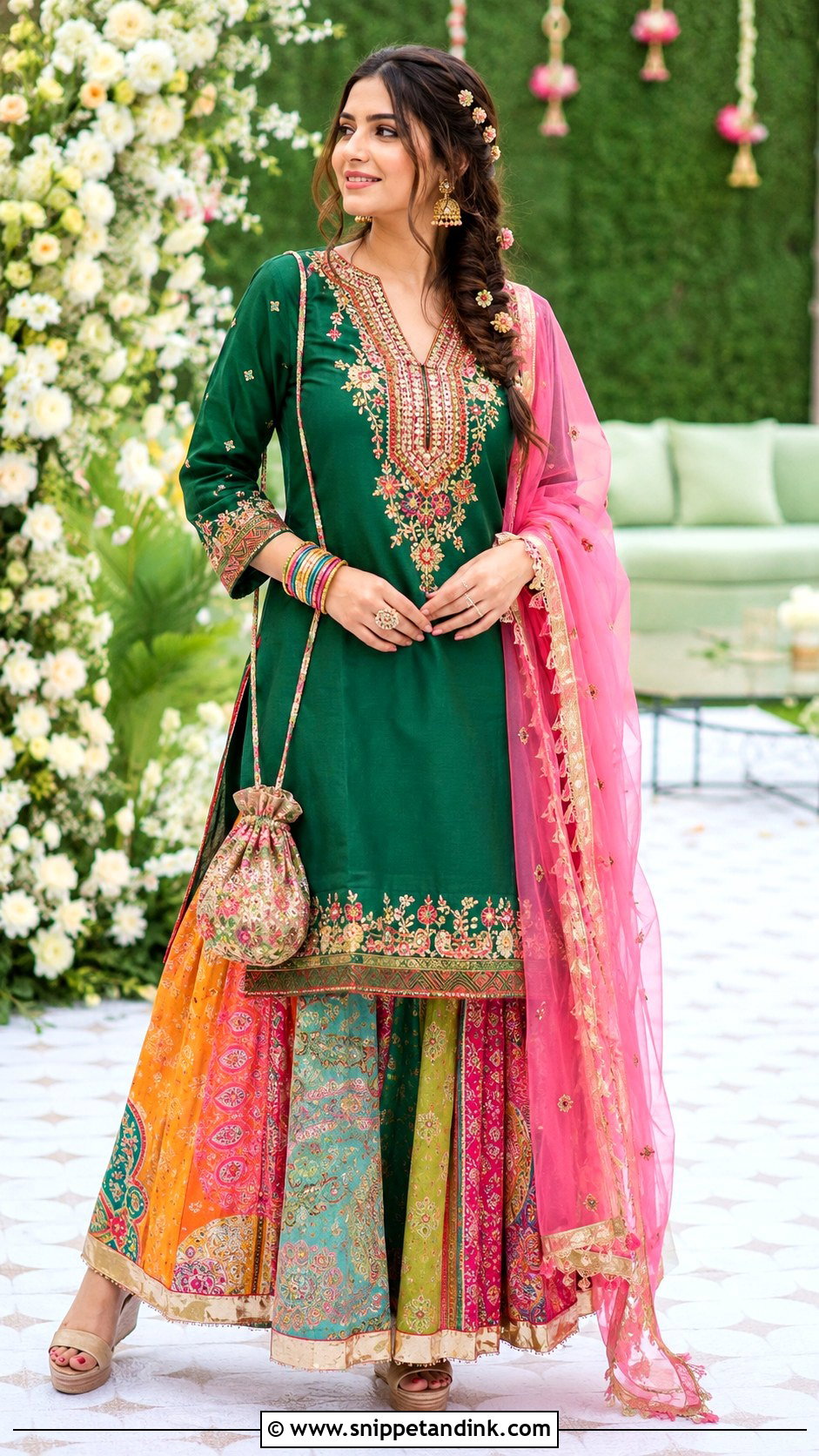 Green Embroidered Kurti With Skirt - Snippet and Ink - 20 Kurti Skirt Indian Weddings Ideas