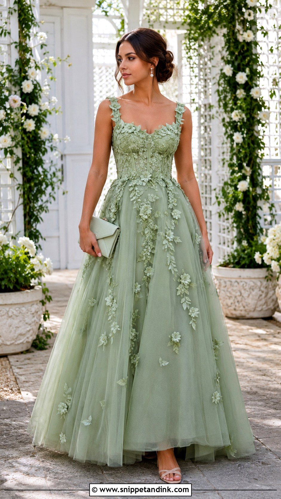 Green Floral Applique Ball Gown - Snippet and Ink - 20 Green Ball Gown Dress Ideas