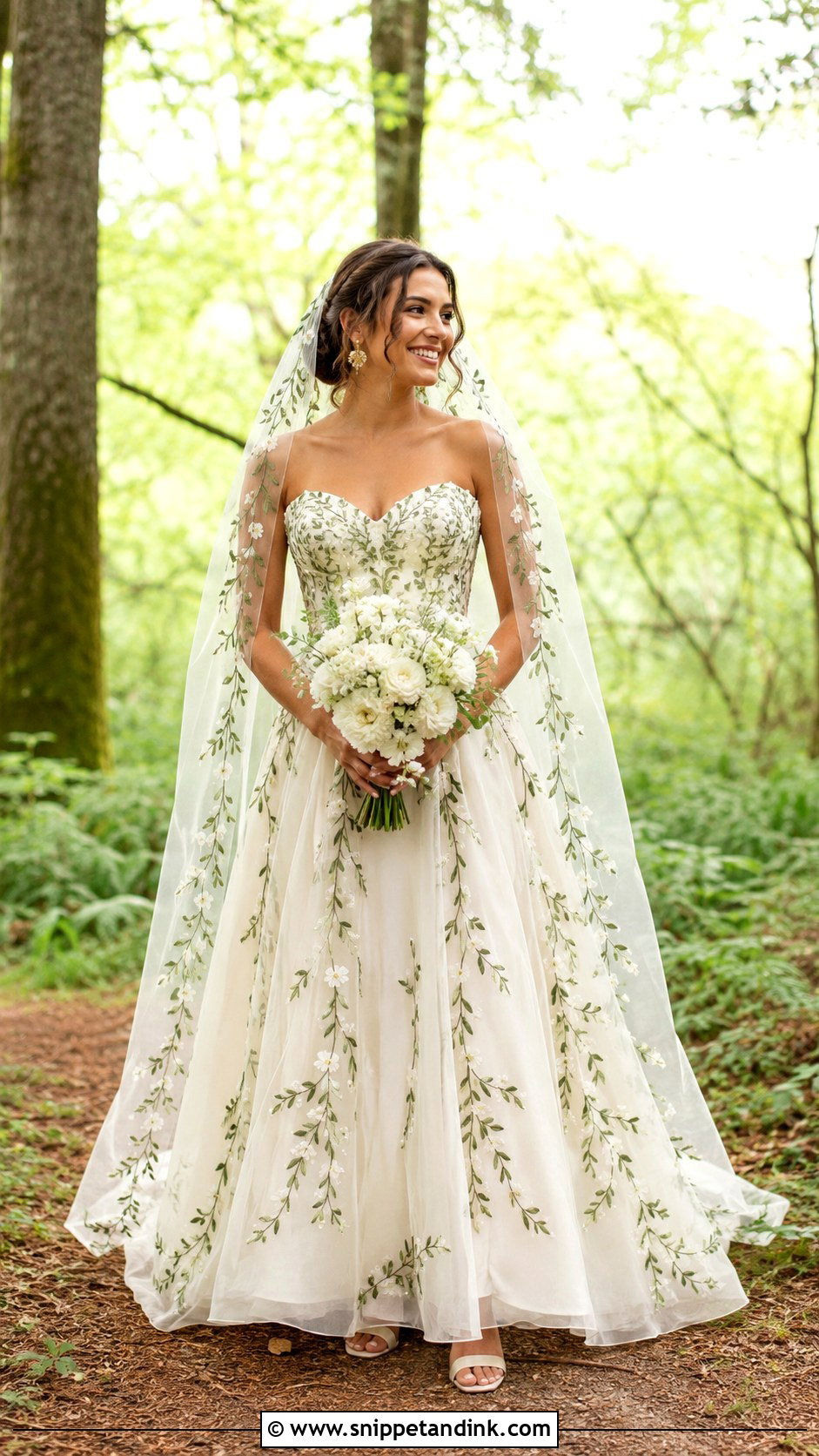 Green Floral Embroidered Wedding Dress - Snippet and Ink - 20 Nature Inspired Wedding Dress Ideas