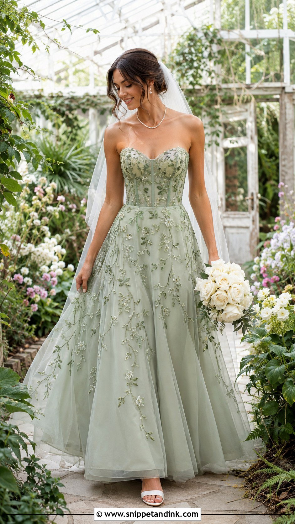 Green Floral Embroidered Wedding Dress - Snippet and Ink - 20 Green Bride Dress Ideas