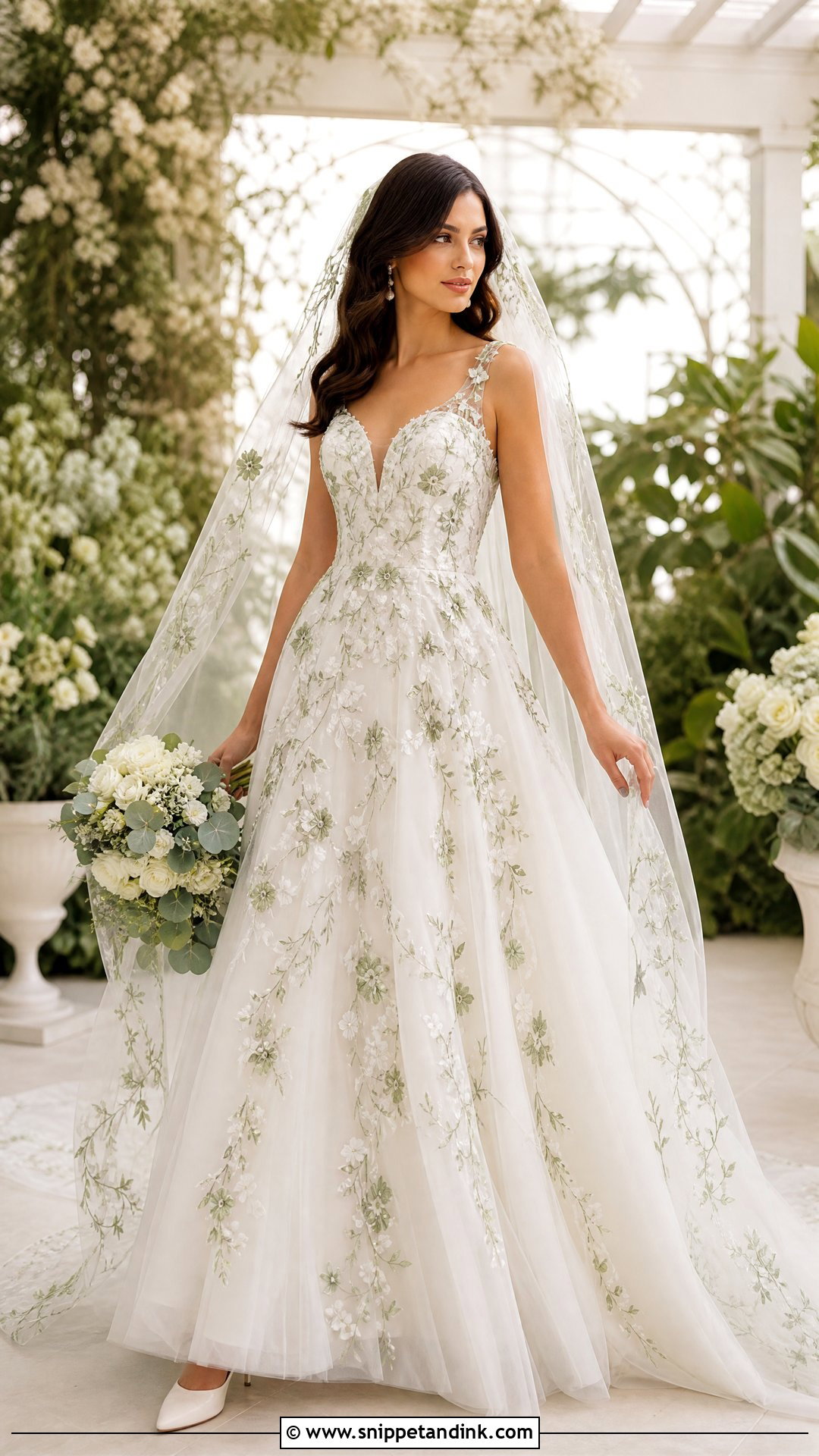 Green Floral Embroidered Wedding Dress - Snippet and Ink - 20 Wedding Dress with Green Accents Ideas