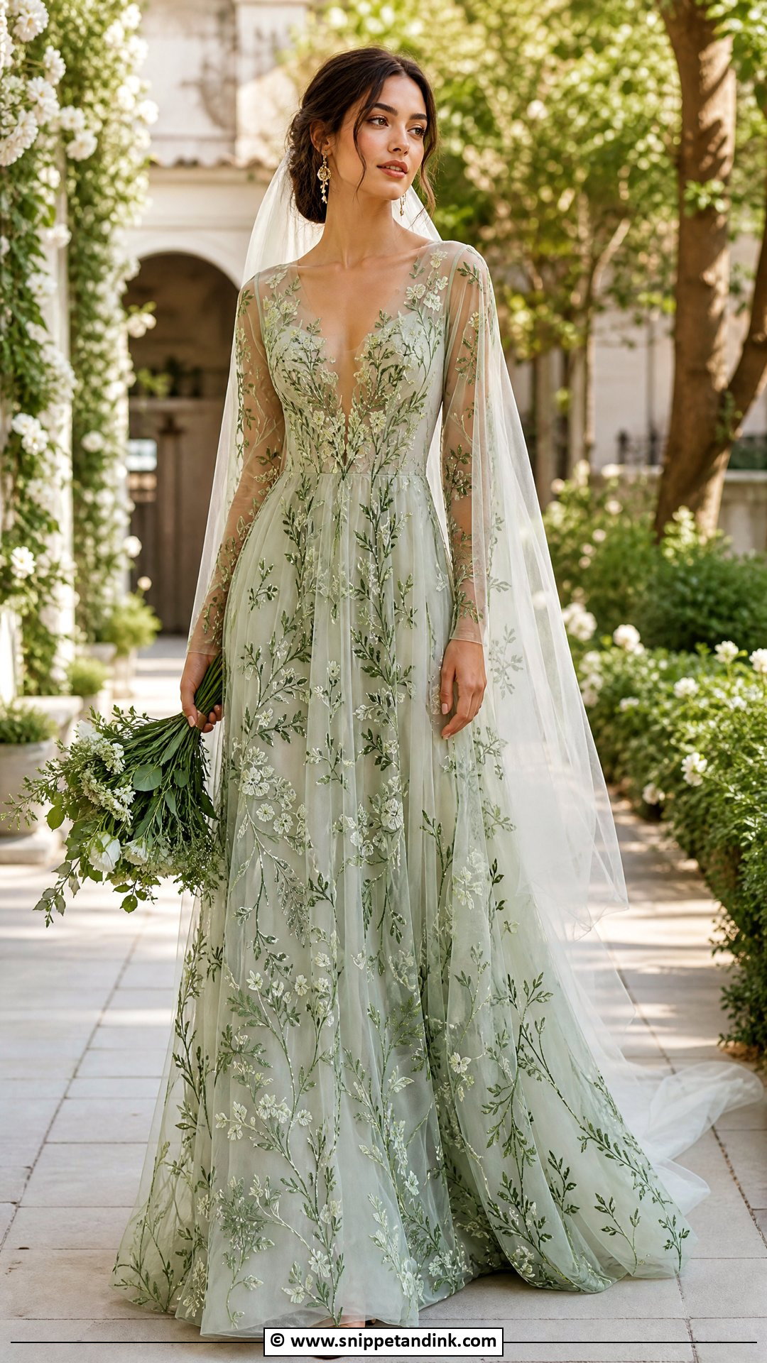 Green Floral Embroidered Wedding Dress - Snippet and Ink - 35 Green Wedding Dress Ideas