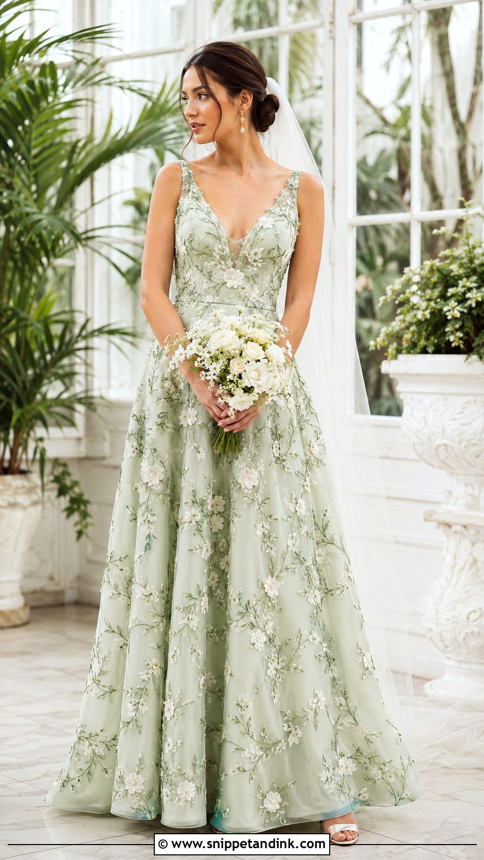 Green Floral Embroidered Wedding Gown - Snippet and Ink - 20 Green Wedding Gown Ideas