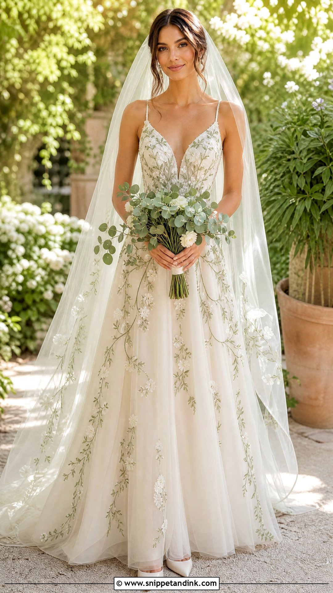 Green Floral Embroidery Wedding Dress - Snippet and Ink - 20 Wedding Dress with Green Detail Ideas
