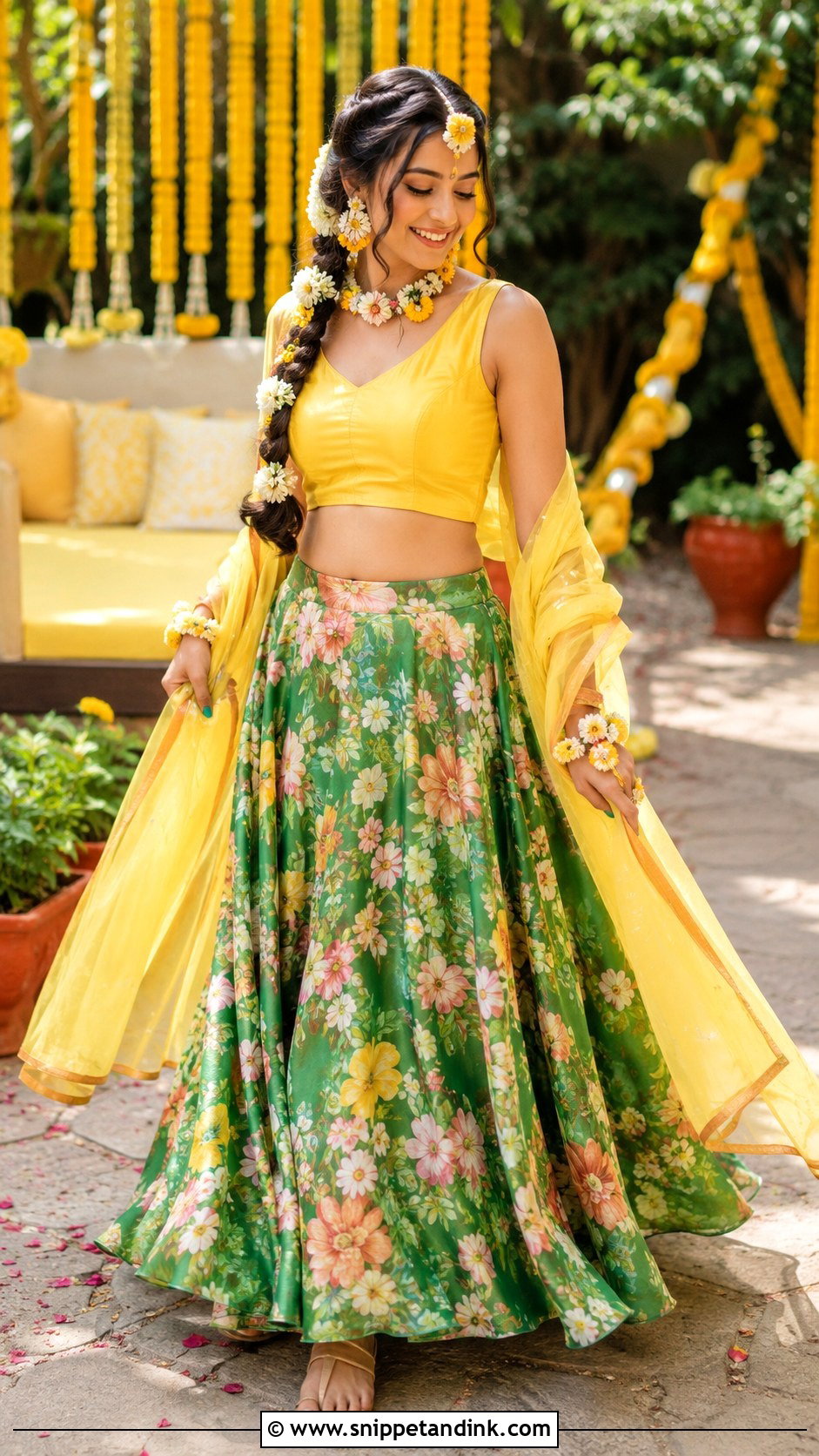 Green Floral Haldi Outfit - Snippet and Ink - 20 Haldi Outfit From Scratch Ideas