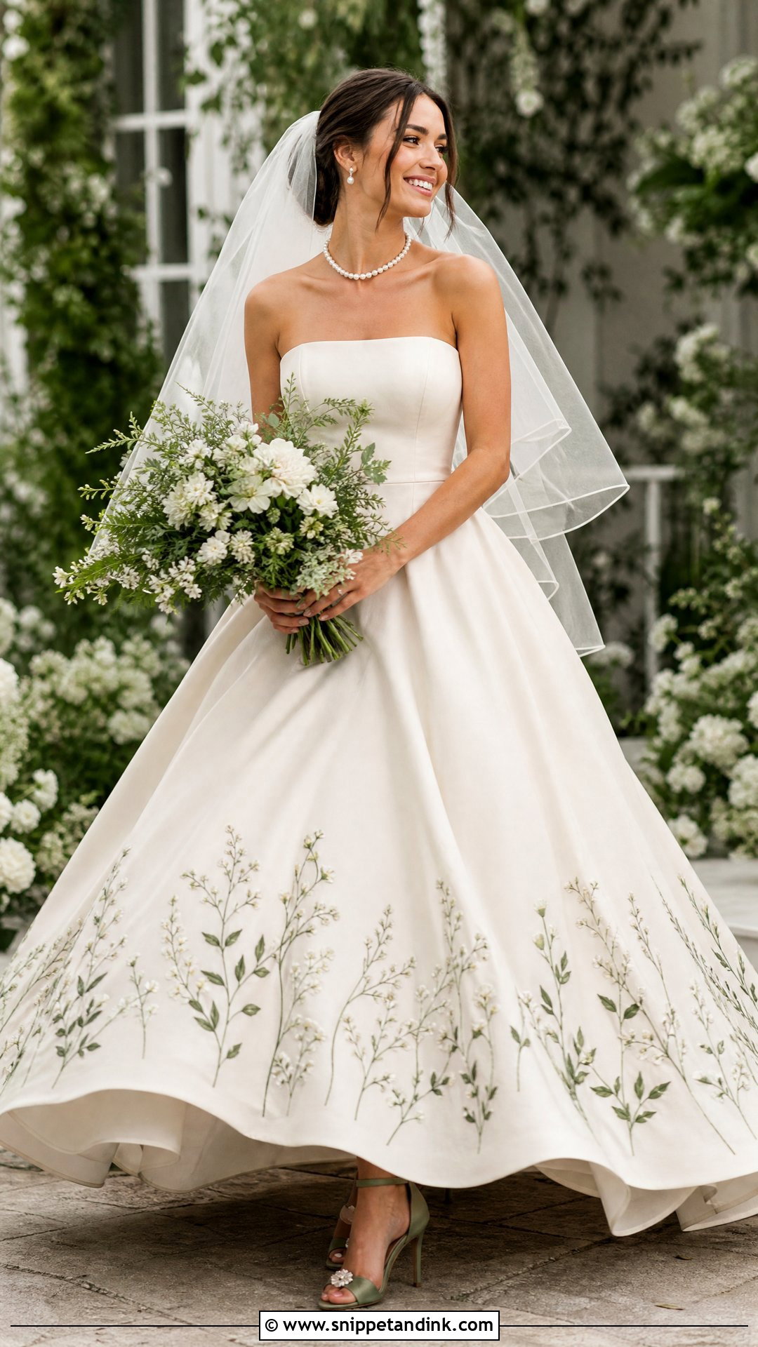 Green Floral Hem Wedding Dress - Snippet and Ink - 20 Wedding Dress with Green Detail Ideas