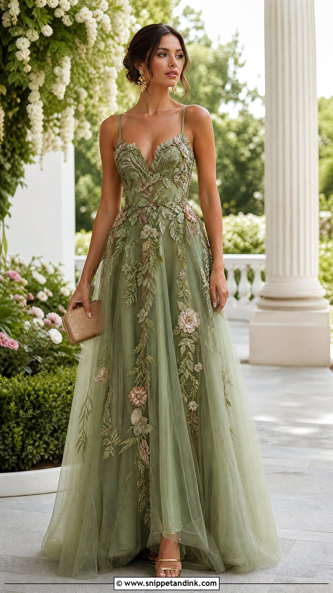 Green Floral Princess Gown - Snippet and Ink - 20 Gowns Princess
