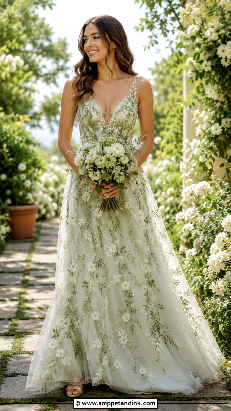 Green Floral Wedding Dress - Snippet and Ink - 25 Green Wedding Dresses