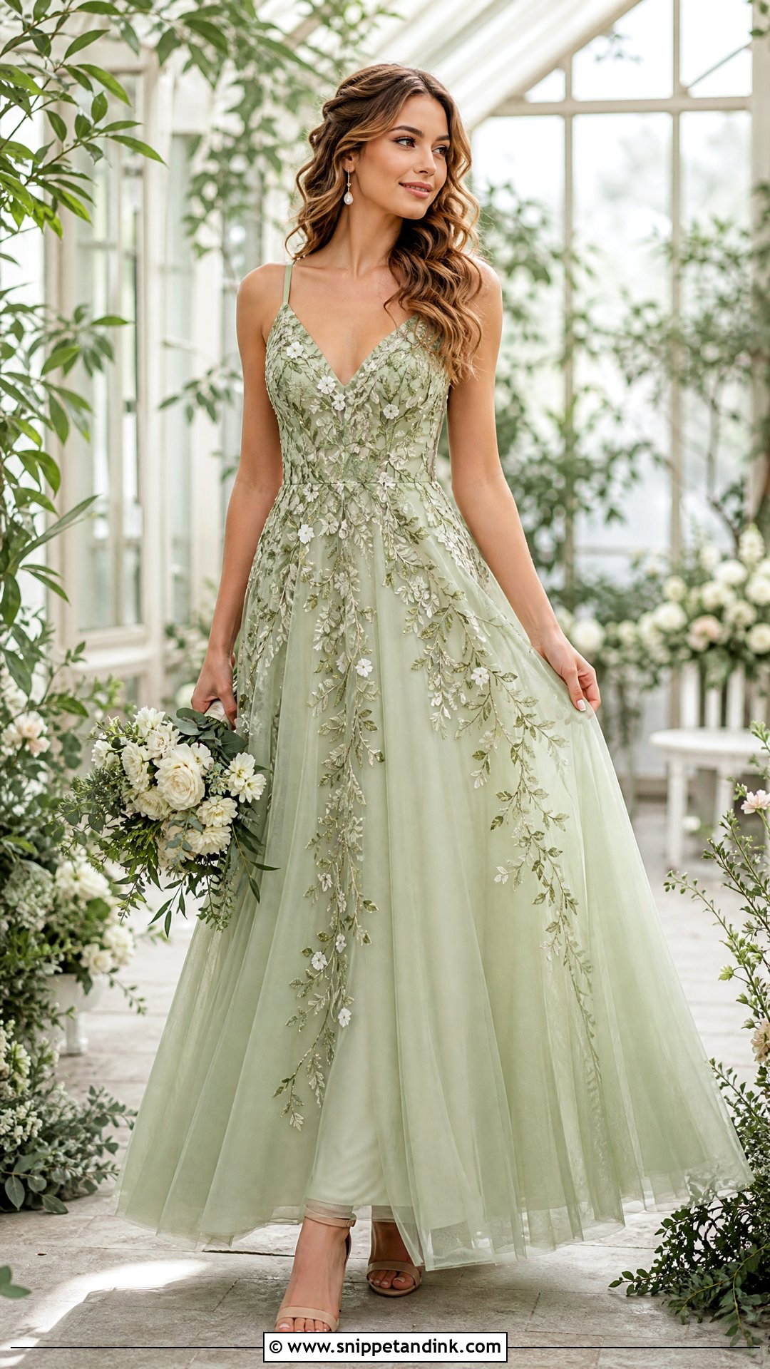 Green Floral Wedding Dress With Soft Curls - Snippet and Ink - 25 Green Wedding Dress for Bride Ideas