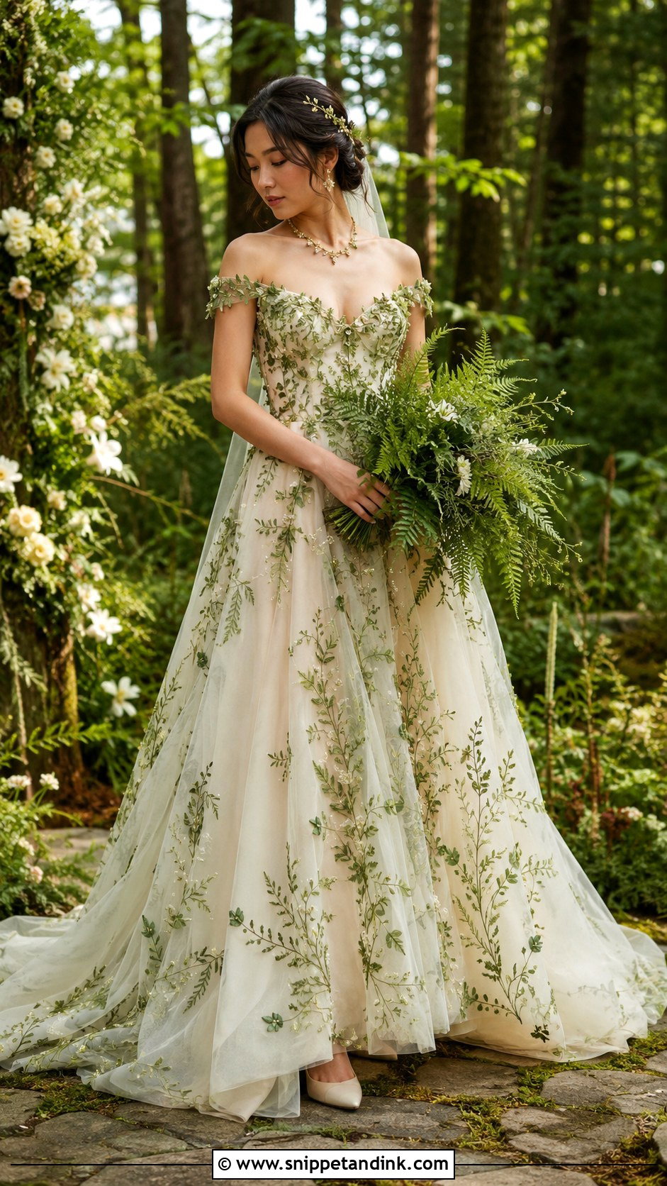 Green Floral Wedding Dress - Snippet and Ink - 25 Enchanted Forest Wedding Dress Ideas