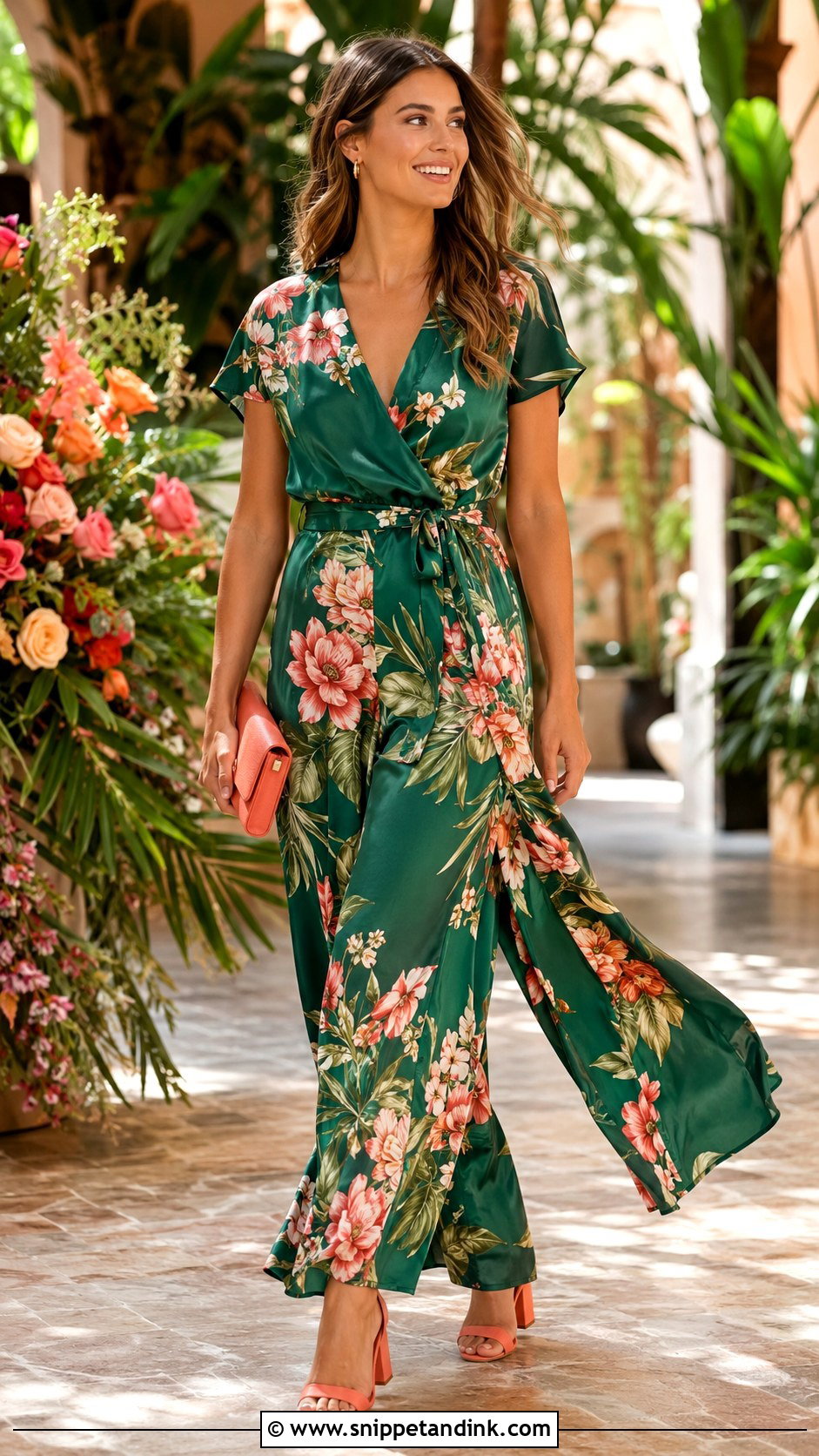 Green Floral Wide Leg Jumpsuit Wedding Outfit - Snippet and Ink - 20 Green Jumpsuit Wedding Outfit Ideas