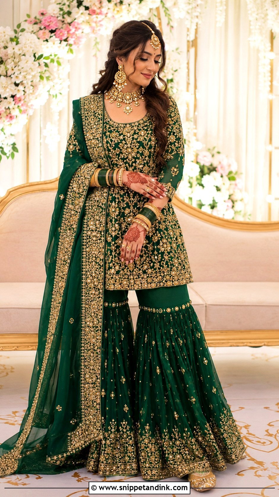Green Gharara Bangle Ceremony Outfit - Snippet and Ink - 25 Bangle Ceremony Outfit for Bride Ideas