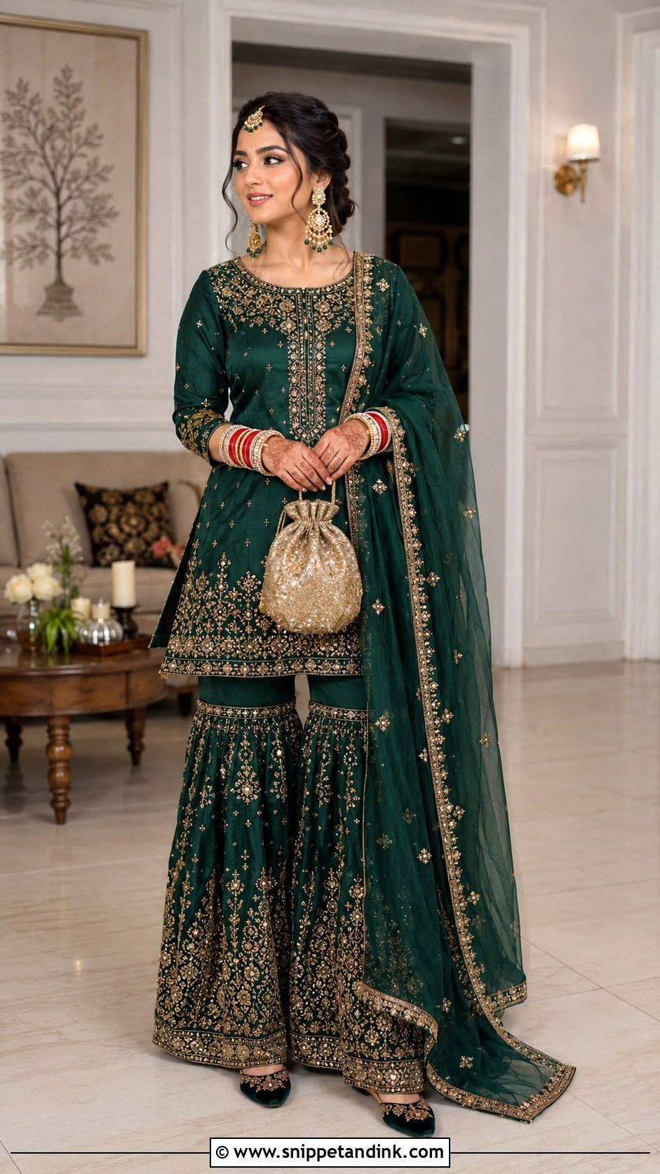 Green Gharara Choora Ceremony Outfit - Snippet and Ink - 20 Choora Ceremony Outfit Ideas