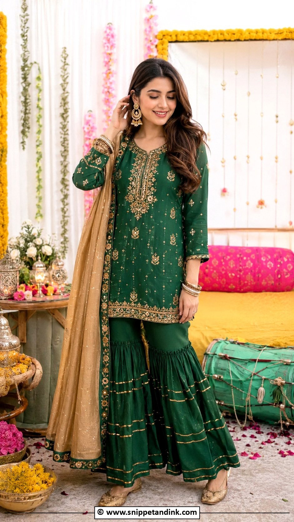 Green Gharara Dholki Outfit - Snippet and Ink - 30 Dholki Outfit Ideas
