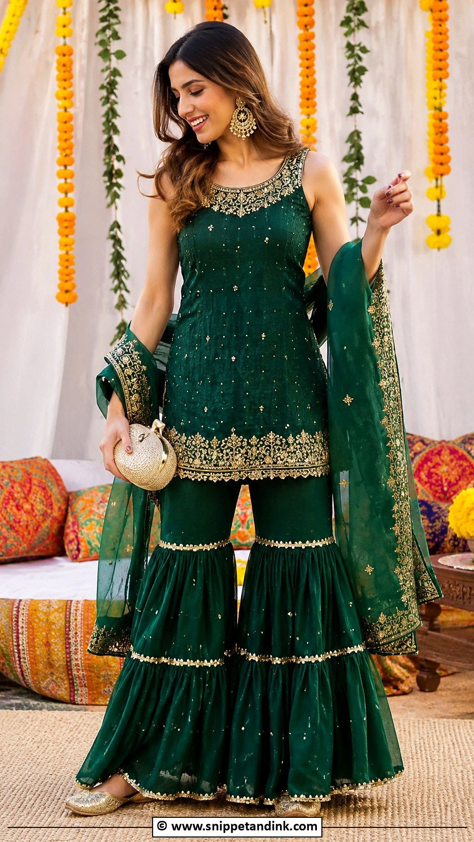 Green Gharara Set For Mehndi - Snippet and Ink - 25 Haldi Mehndi Outfit Ideas