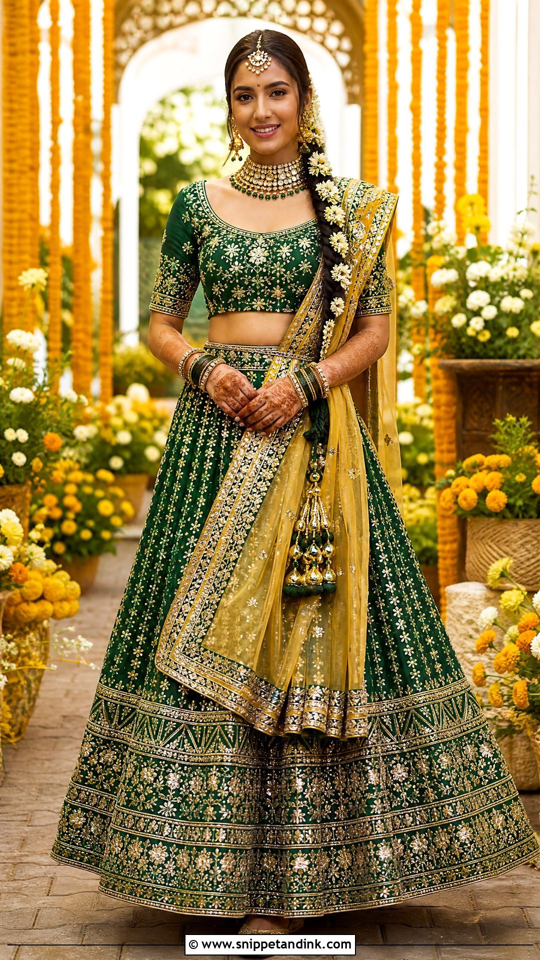 Green Gota Patti Mehndi Bridal Lehenga - Snippet and Ink - 25 Mehndi Bridal Dress Ideas