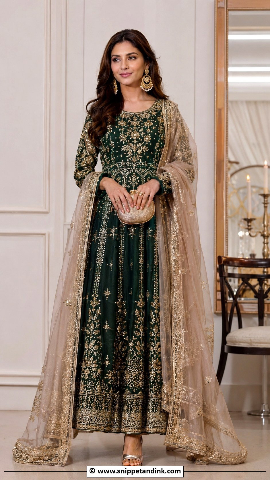 Green Gown With Dupatta - Snippet and Ink - 30 Gown with Dupatta Ideas